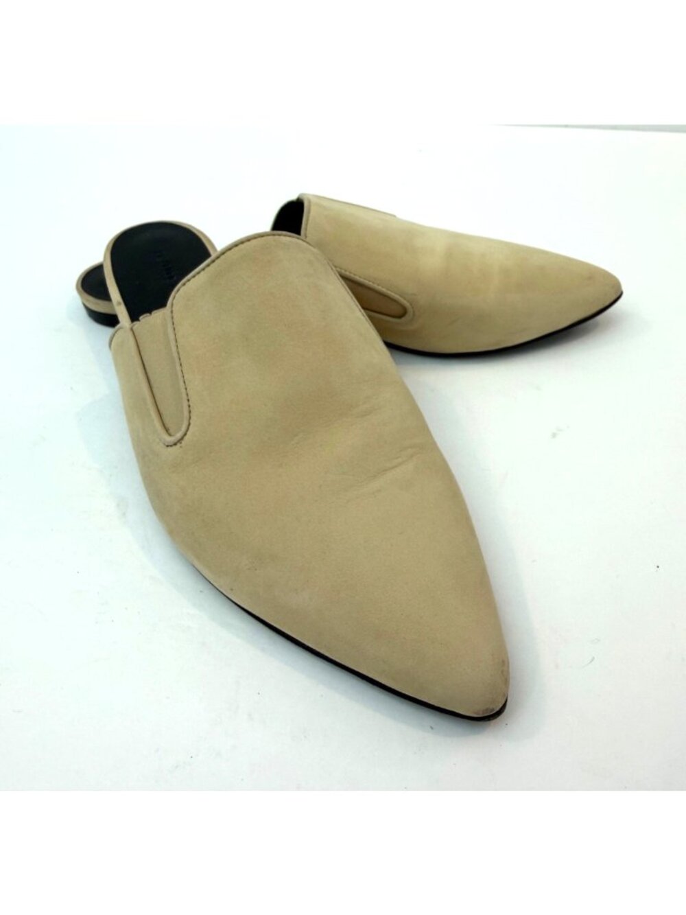 Jenni Kayne Women's Tan Off White Suede Mules Size 39 US 9 Pointed Toe Slip On